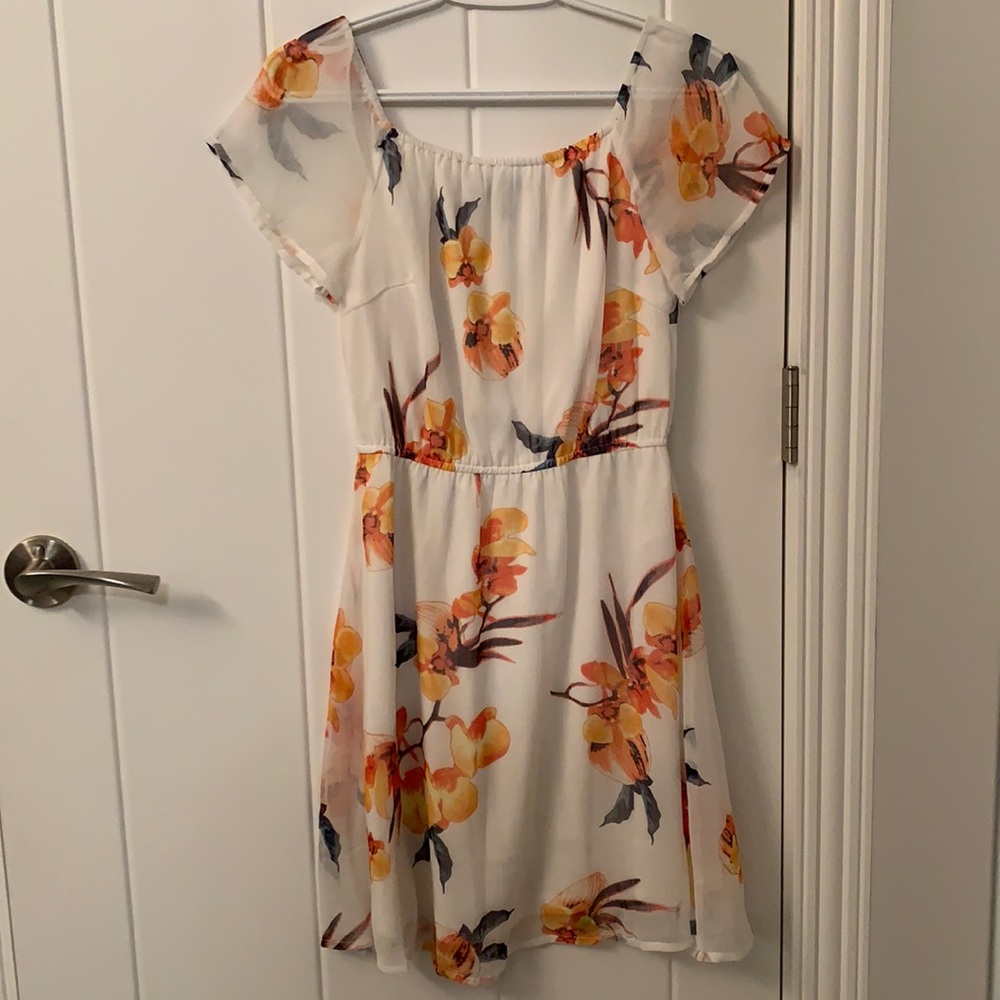 Floral Print Dress with Sheer Sleeves